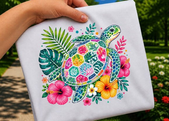 Download Floral Sea Turtle Colorful Topical PNG - Png Collection