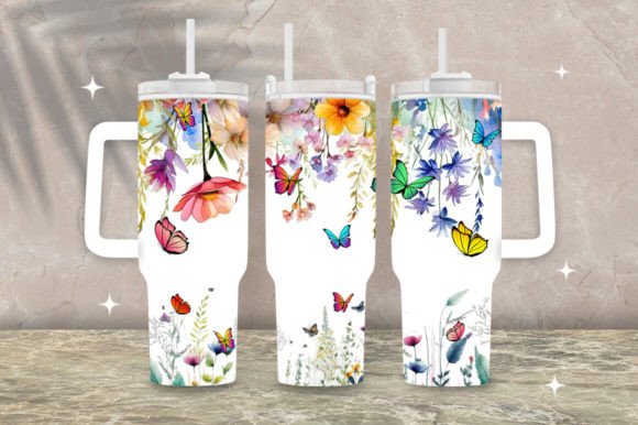 Download 40oz Floral Butterfly Tumbler Wrap Png - Png Collection
