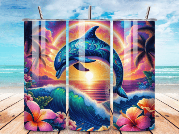 Download Summer Dolphin Tumbler Wrap Design PNG - Png Collection