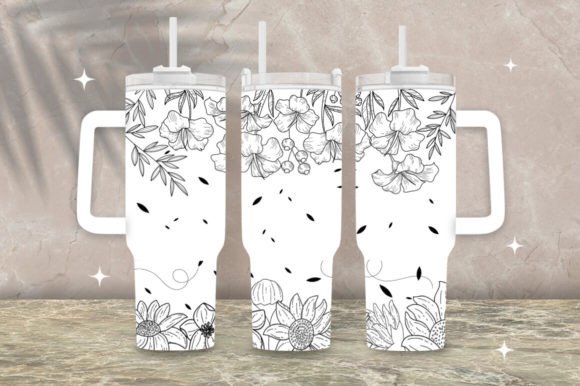 Download Black Floral Line 40oz Tumbler Wrap Png - Png Collection