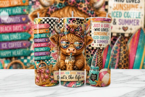 Download Summer Highland Cow Tumbler Wrap PNG - Png Collection
