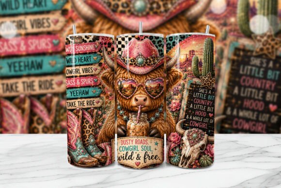 Download Cowgirl Highland Cow Tumbler Wrap PNG - Png Collection