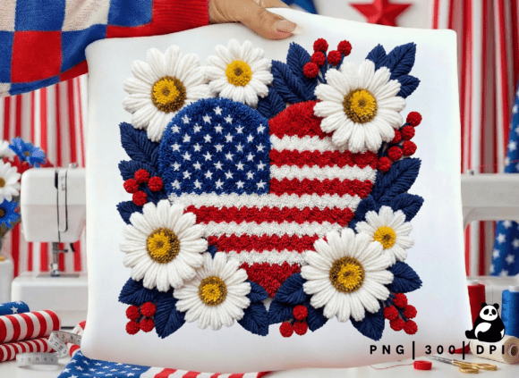Download Faux Yarn American Flag Heart Png - Png Collection