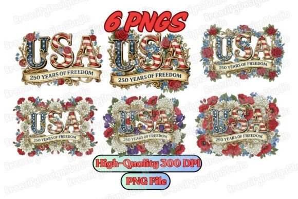 Download 250 Years Floral PNG Bundle, USA Freedom - Png Collection