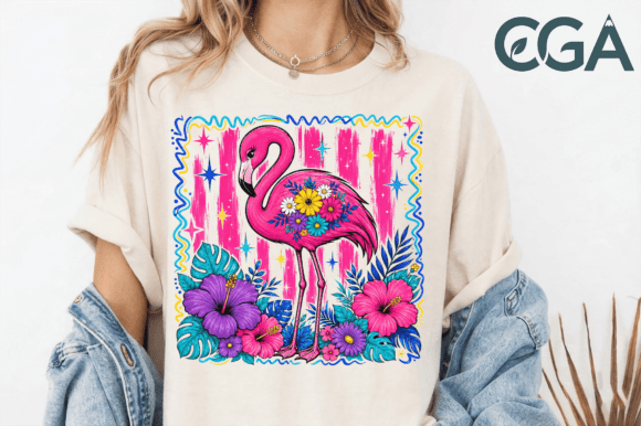 Download Pink Flamingo Floral Retro Preppy Png - Png Collection