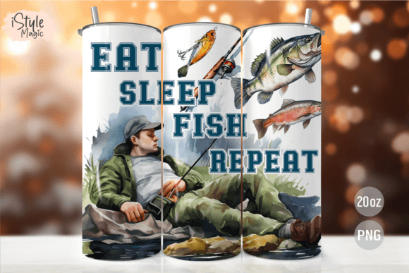 Download Eat Sleep Fish Repeat Tumbler Wrap PNG - Png Collection