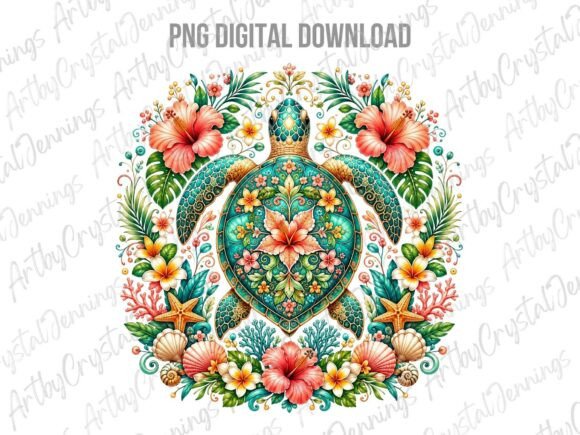 Download Tropical Floral Sea Turtle Floral PNG - Png Collection