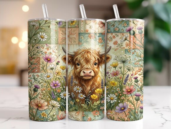 Download Wildflower Highland Cow Tumbler Wrap PNG - Png Collection