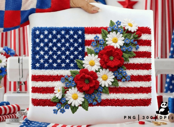 Download Faux Yarn American Flag Flower Png - Png Collection