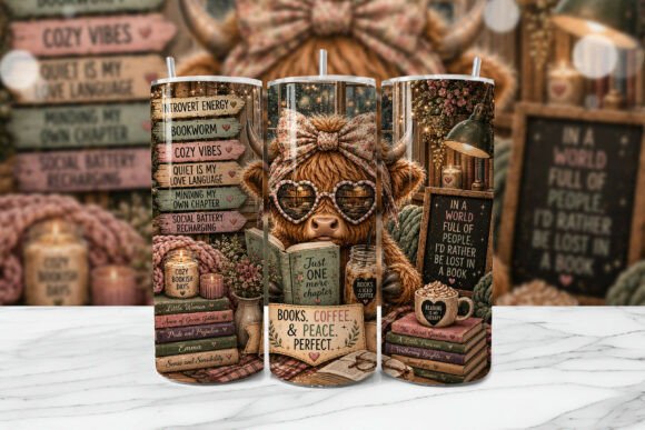 Download Bookworm Highland Cow Tumbler Wrap PNG - Png Collection