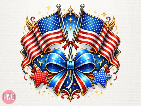 Download Patriotic US Flag Ribbon Bow Design PNG - Png Collection