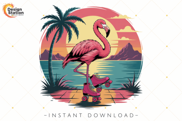 Download Retro Flamingo Roller Skates PNG - Png Collection