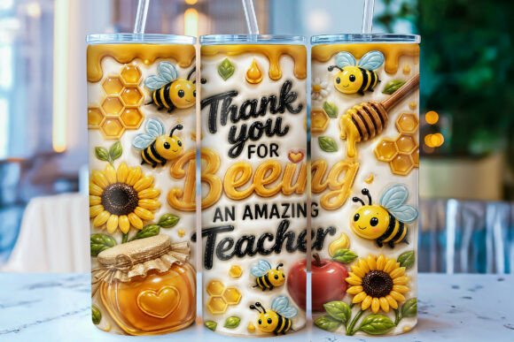 Download 3D Inflated Bee Teacher Tumbler Wrap PNG - Png Collection