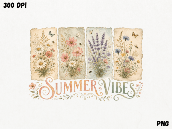 Download Summer Vibes Vintage Floral Tags PNG, Co - Png Collection