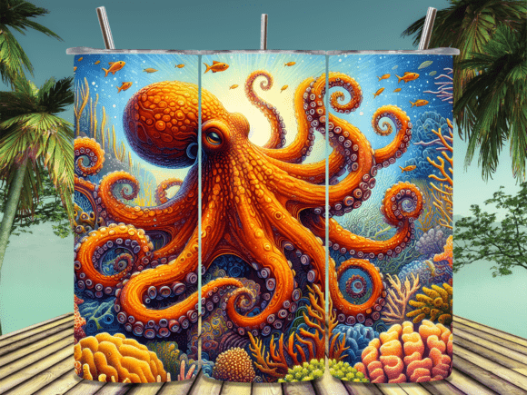 Download Orange Octopus Swimming Tumbler Wrap PNG - Png Collection