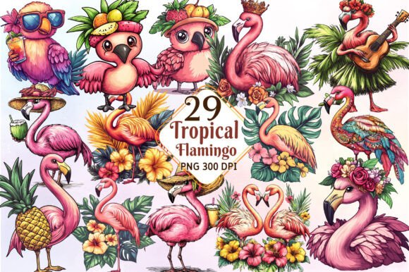 Download Tropical Flamingo Watercolor Clipart - Tropical flamingo Collection