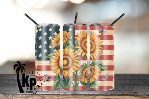 Download Sunflower American Flag Tumbler Wrap PNG - Png Collection