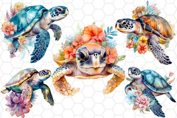 Download Watercolor Floral Sea Turtle Clipart PNG - Png Collection