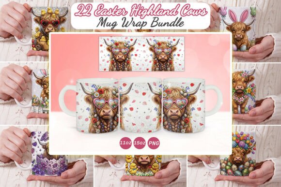 Download Easter Highland Cow Mug Wrap PNG Bundle - Png Collection