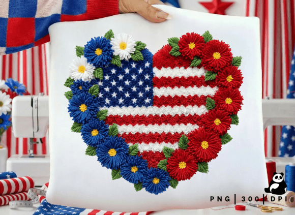 Download Faux Yarn American Flag Heart Png - Png Collection