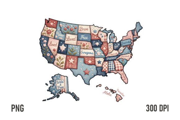 Download Retro Floral USA Map 4th July PNG - Png Collection