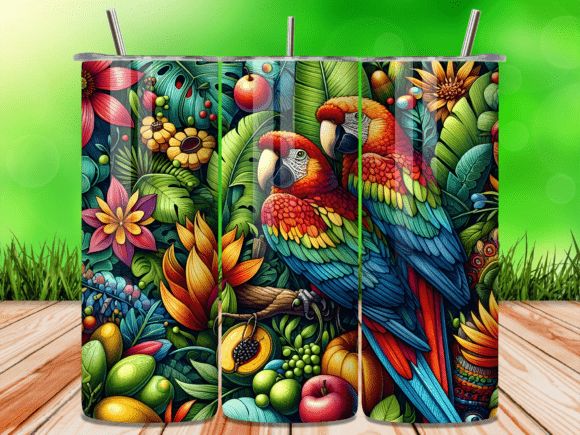 Download Tropical Parrot Jungle Fruit Tumbler Png - Png Collection