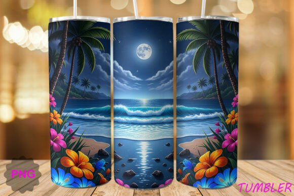 Download Moonlit Tropical Beach Tumbler PNG - Png Collection