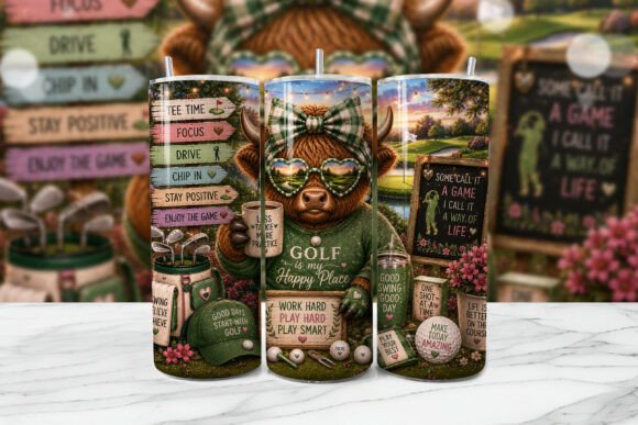 Download Golf Highland Cow Tumbler Wrap PNG - Png Collection