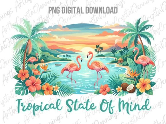 Download Tropical Flamingo Ocean Beach Scene PNG - Png Collection