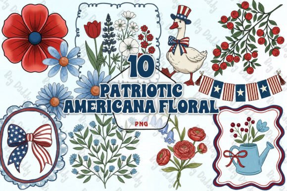 Download Patriotic Americana Floral Set PNG - Png Collection