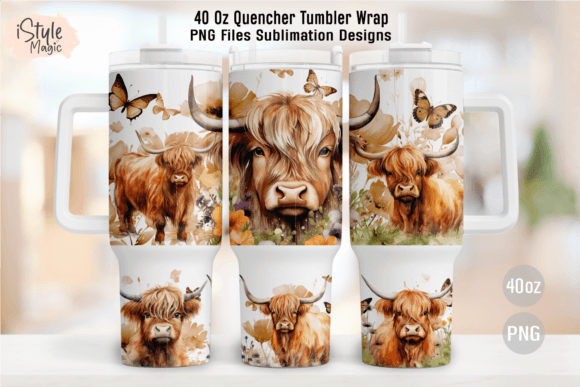 Download Boho Highland Cow 40oz Tumbler Wrap PNG - Png Collection