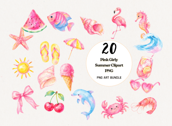 Download Pink Girly Summer Coastal PNG Bundle - Png Collection