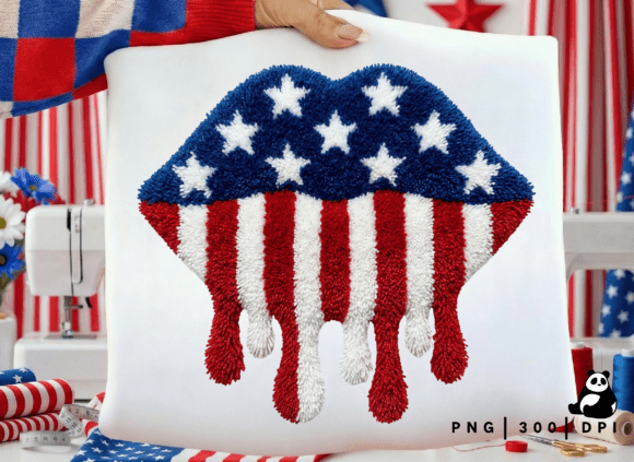 Download Faux Yarn American Flag Lips Png - Png Collection