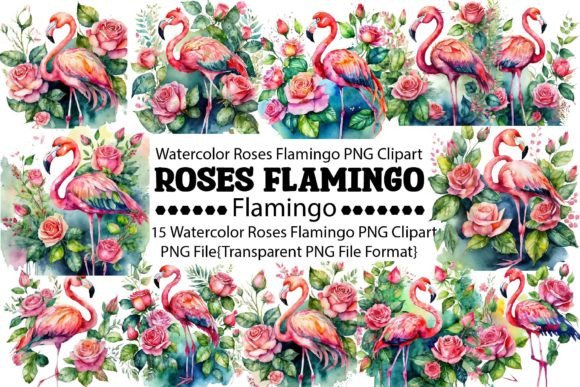 Download Watercolor Roses Flamingo PNG Bundle - Png Collection
