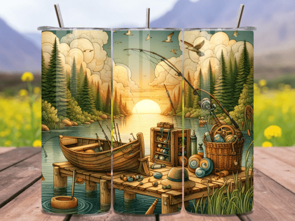 Download Lake Sunset Fishing Tumbler Wrap PNG - Png Collection
