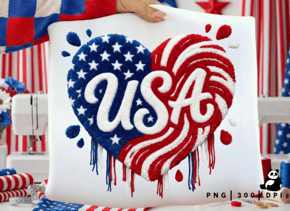 Download Faux Yarn American Flag Heart Png - Png Collection